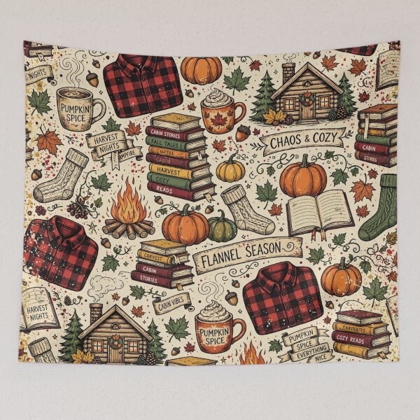 Item preview, Flannel Season Chaos And Cozy Fall Pattern Pumpkin Spice Cabin Books Autumn designed and sold by Yellowriversss.