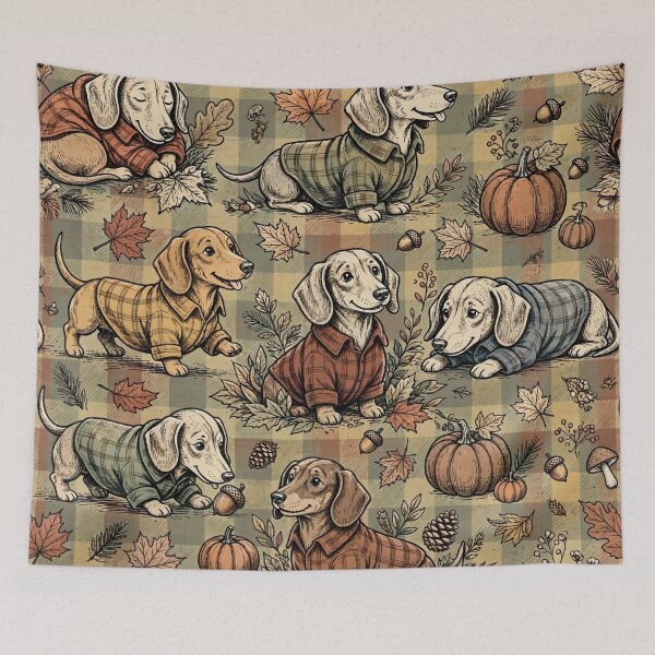 Item preview, Flannel Season Dachshund Fall Pattern Cute Wiener Dog Pumpkin Autumn Plaid designed and sold by Yellowriversss.