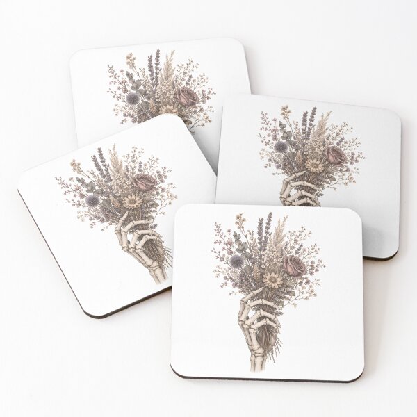 Item preview, Watercolour skeleton hand holding dried flowers designed and sold by KLflorals.