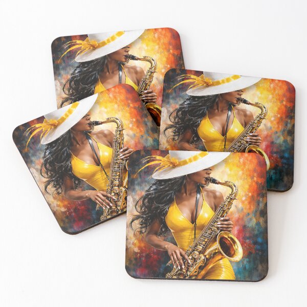 Item preview, Jazz Saxophone Woman in Yellow – Colorful Musician Art Print designed and sold by Kaleidoscope Print.