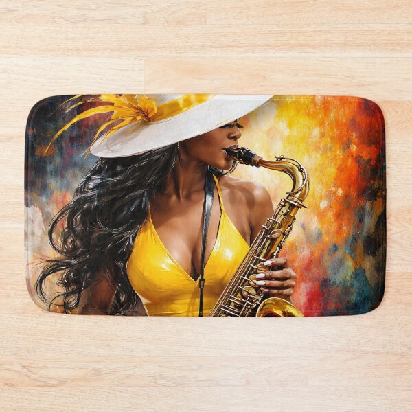 Item preview, Jazz Saxophone Woman in Yellow – Colorful Musician Art Print designed and sold by Kaleidoscope Print.