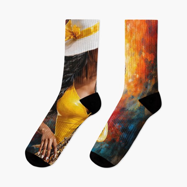 Item preview, Jazz Saxophone Woman in Yellow – Colorful Musician Art Print designed and sold by Kaleidoscope Print.