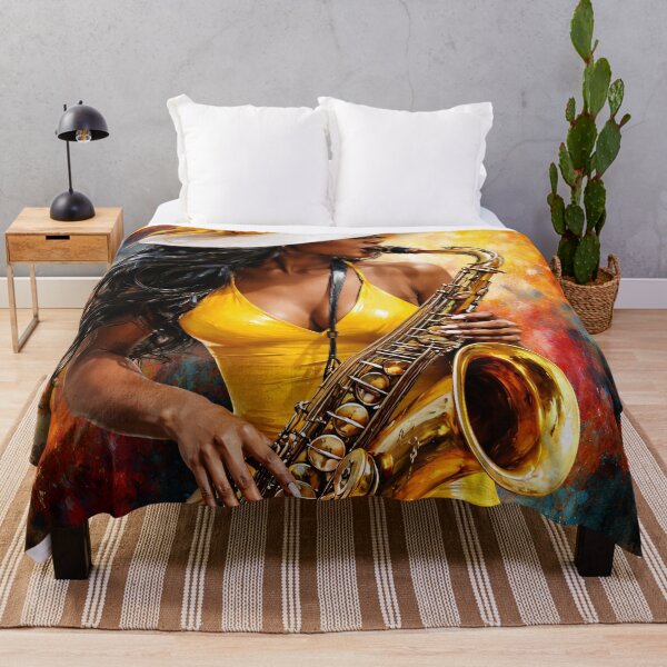 Item preview, Jazz Saxophone Woman in Yellow – Colorful Musician Art Print designed and sold by Kaleidoscope Print.