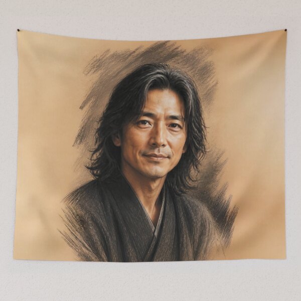Item preview, Charcoal and Pastel Portrait of a Japanese Man designed and sold by Lucia Amaris Art.
