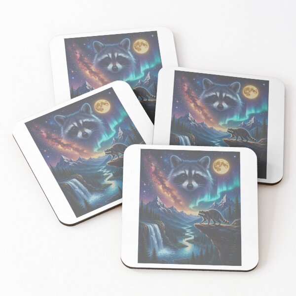 Item preview, Cosmic Raccoon Under Aurora Night Sky And Galaxy Mountain Wilderness designed and sold by raedattia.