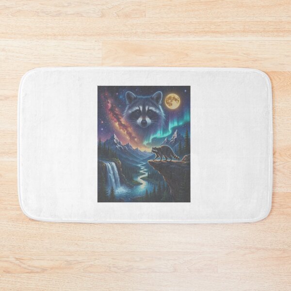 Item preview, Cosmic Raccoon Under Aurora Night Sky And Galaxy Mountain Wilderness designed and sold by raedattia.