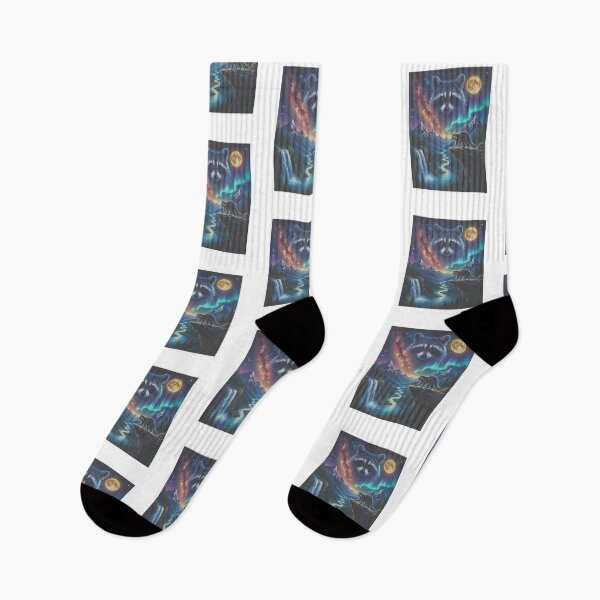 Item preview, Cosmic Raccoon Under Aurora Night Sky And Galaxy Mountain Wilderness designed and sold by raedattia.
