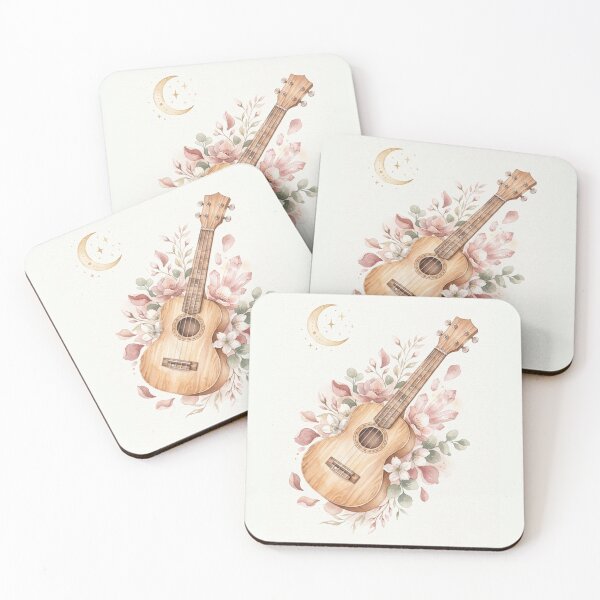 Item preview, Boho Cosmic Ukulele Botanical Rose Quartz Watercolor Art Print designed and sold by TheMinimalFrame.