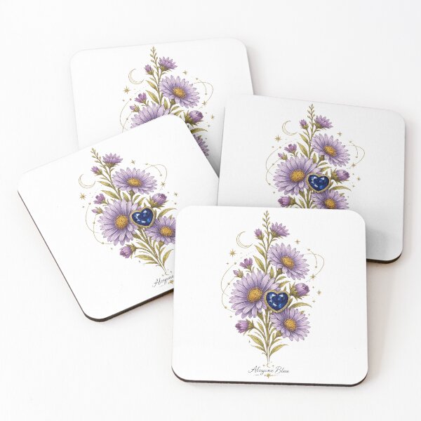 Item preview, September Birth Flower & Sapphire Gemstone | Celestial Aster Botanical Illustration | Luxury Floral Art designed and sold by Alcyone-Blue.