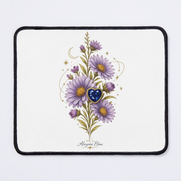 Item preview, September Birth Flower & Sapphire Gemstone | Celestial Aster Botanical Illustration | Luxury Floral Art designed and sold by Alcyone-Blue.