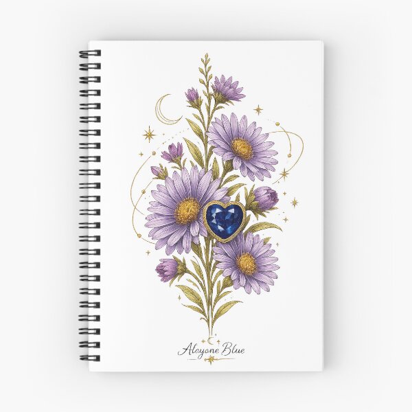 Item preview, September Birth Flower & Sapphire Gemstone | Celestial Aster Botanical Illustration | Luxury Floral Art designed and sold by Alcyone-Blue.