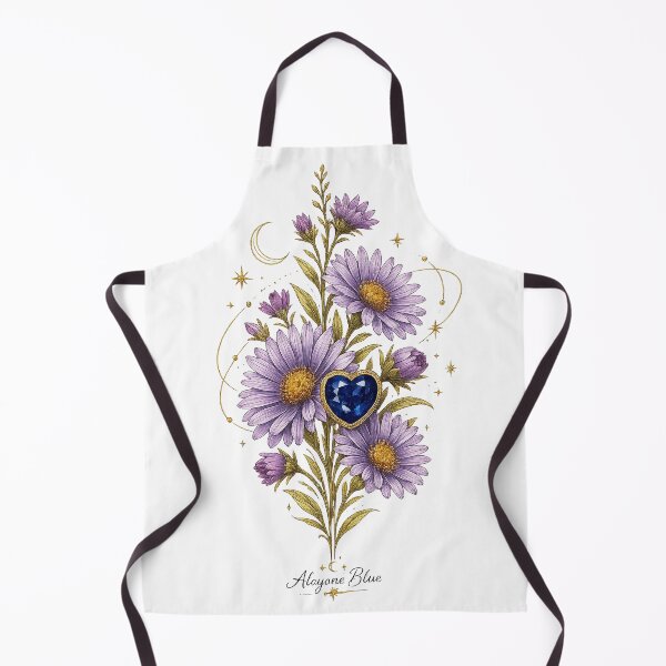 Item preview, September Birth Flower & Sapphire Gemstone | Celestial Aster Botanical Illustration | Luxury Floral Art designed and sold by Alcyone-Blue.