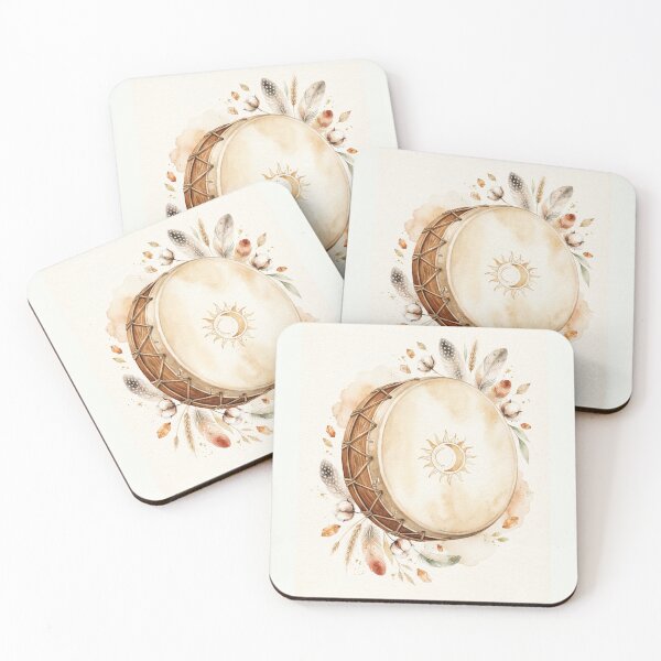 Item preview, Boho Shamanic Frame Drum Celestial Botanical Watercolor Art Print designed and sold by TheMinimalFrame.