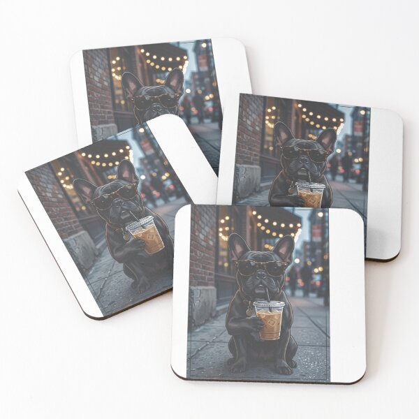 Item preview, Cool French Bulldog Drinking Iced Coffee City Street Aesthetic designed and sold by raedattia.