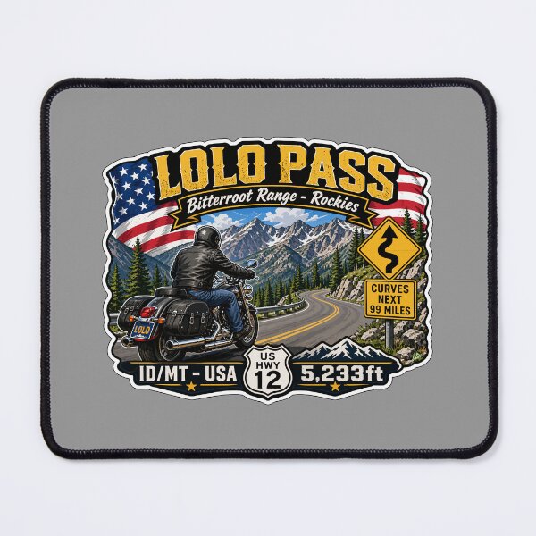 Item preview, Lolo Pass Idaho, Montana Rocky Mountains Motorcycle Sticker TShirt 04 designed and sold by OuterShellUK.
