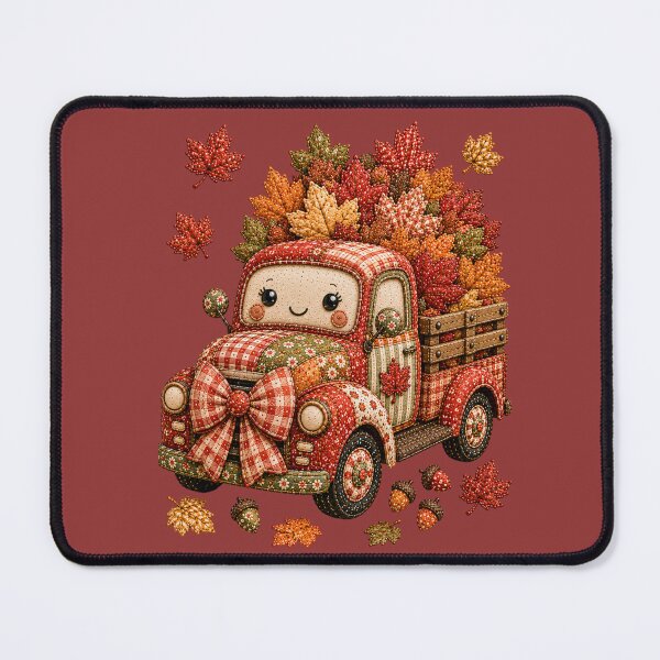 Item preview, Cute Autumn Harvest Vintage Patchwork Truck with Leaves designed and sold by DecoVibe.