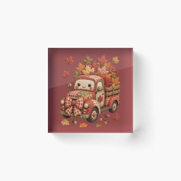 Item preview, Cute Autumn Harvest Vintage Patchwork Truck with Leaves designed and sold by DecoVibe.