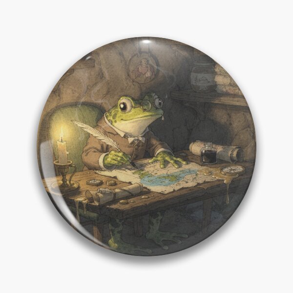 Item preview, Frog Cartographer Mapping the Whole Pond Cottagecore Art designed and sold by PictorialWhimsy.