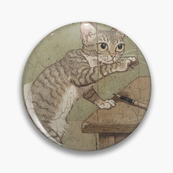 Item preview, Cornish Rex Cat Batting a Pen Off the Desk Folk Art designed and sold by PictorialWhimsy.
