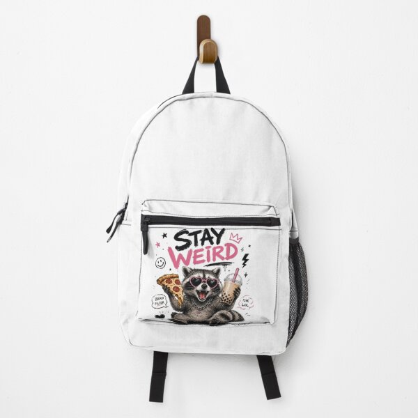 Item preview, Stay Weird Raccoon T‑Shirt | Funny Cartoon Raccoon with Pizza & Boba designed and sold by EdgeSphere.