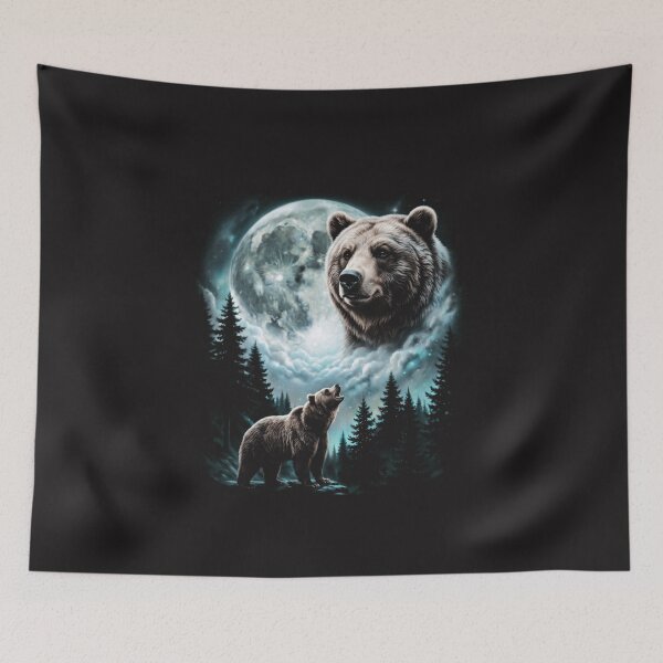 Item preview, Grizzly Bear Moon Forest Wildlife Vintage Nature Night Sky Design designed and sold by kiralynstration.