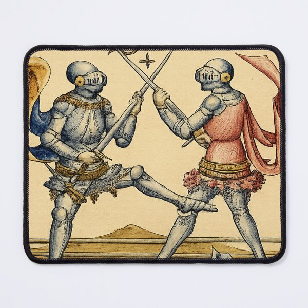 Item preview, The Crossing of Steel Medieval Knight Duel Manuscript Art. T-Shirt, HEMA, re-enactment designed and sold by blackdoggdesign.