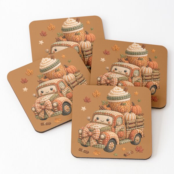Item preview, Cute Autumn Pumpkin Spice Latte Vintage Patchwork Truck designed and sold by DecoVibe.