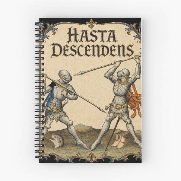 Item preview, Hasta Descendens Medieval Spear Duel Manuscript Art. T-Shirt, HEMA, re-enactment designed and sold by blackdoggdesign.