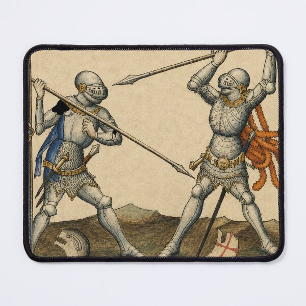 Item preview, Hasta Descendens Medieval Spear Duel Manuscript Art. T-Shirt, HEMA, re-enactment designed and sold by blackdoggdesign.
