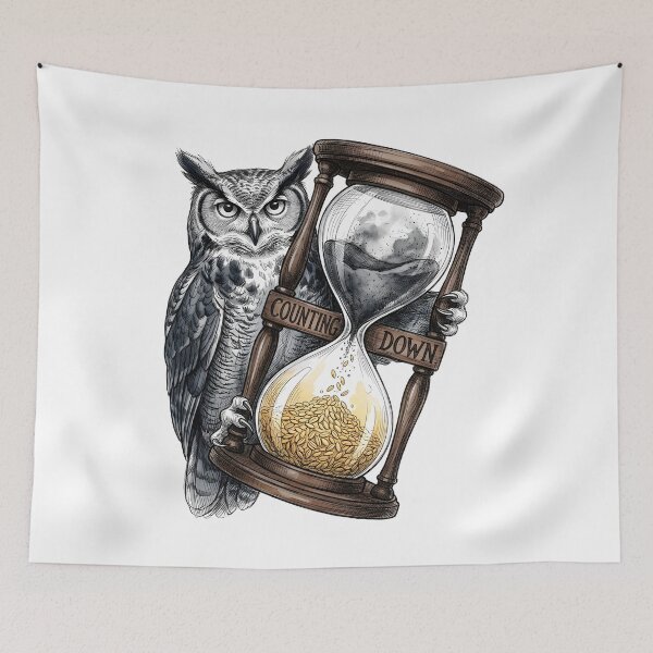 Item preview, Counting Down - Wise Owl Hourglass Watercolor Art designed and sold by SoulPT.