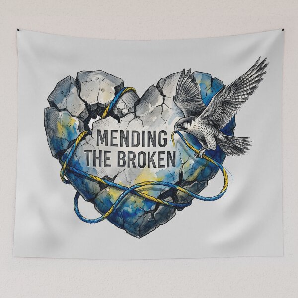 Item preview, Mending The Broken - Resilient Falcon and Heart Watercolor Art designed and sold by SoulPT.