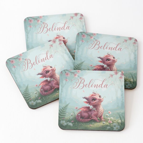Item preview, Belinda the Cute Pink Baby Dragon in a Flower Meadow designed and sold by CavanElwood11.