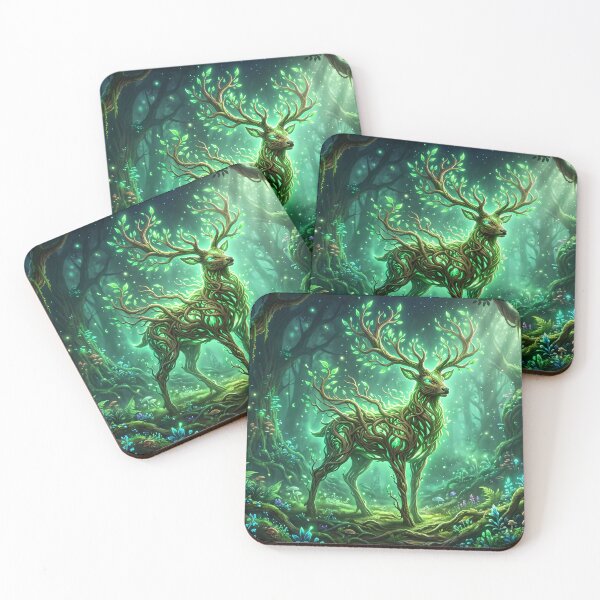 Item preview, Kami Spirit Deer of the Forest Magical Emerald Nature Art designed and sold by TheRichGallery.
