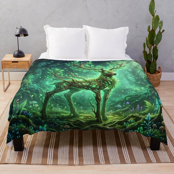 Item preview, Kami Spirit Deer of the Forest Magical Emerald Nature Art designed and sold by TheRichGallery.