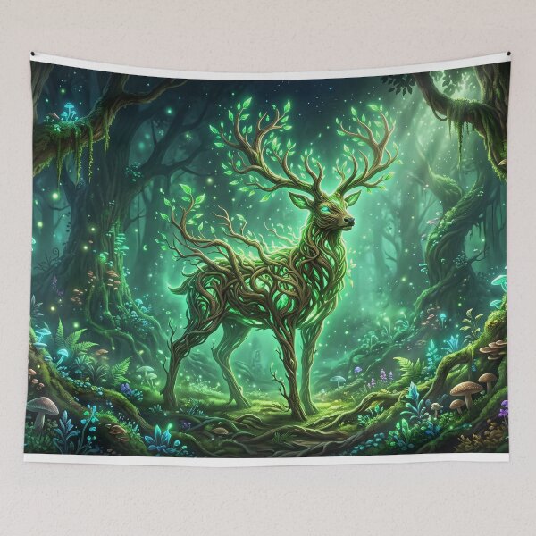 Item preview, Kami Spirit Deer of the Forest Magical Emerald Nature Art designed and sold by TheRichGallery.