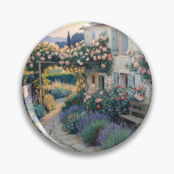 Item preview, Monet Inspired Rose Garden Cottage at Sunrise | French Country Cottage Wall Art | Impressionist Floral Landscape Print designed and sold by Tamas Das.
