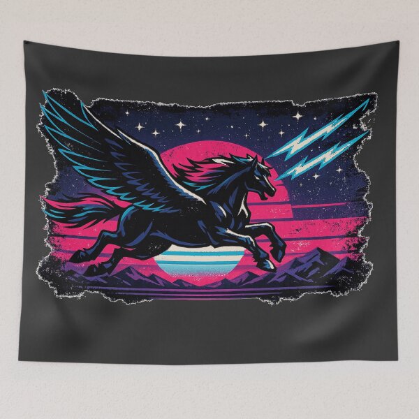 Item preview, Neon Retro Black Pegasus Rising designed and sold by KungPowUnicorn.