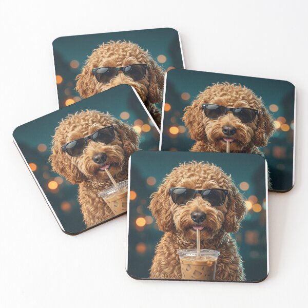 Item preview, Cool Goldendoodle Drinking Iced Coffee City Night Aesthetic designed and sold by raedattia.