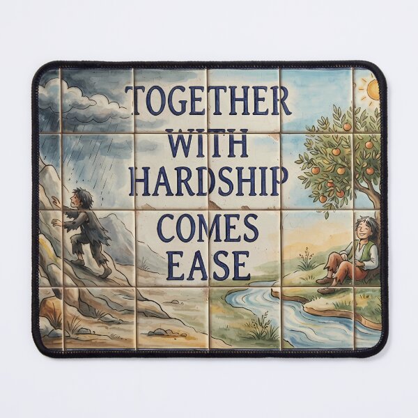 Item preview, "With Hardship Comes Ease" Hand-Painted Ceramic Tile Art – Inspirational Quote designed and sold by hakikatm.