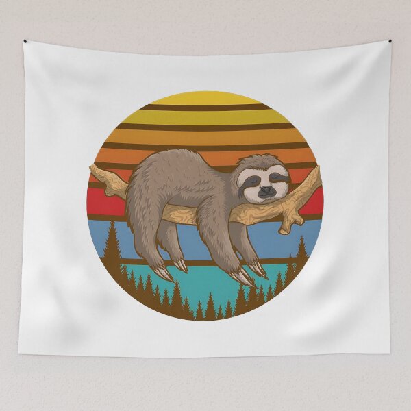 Item preview, Sleeping Sloth on a Tree Branch Retro Sunset designed and sold by BinsAliza.
