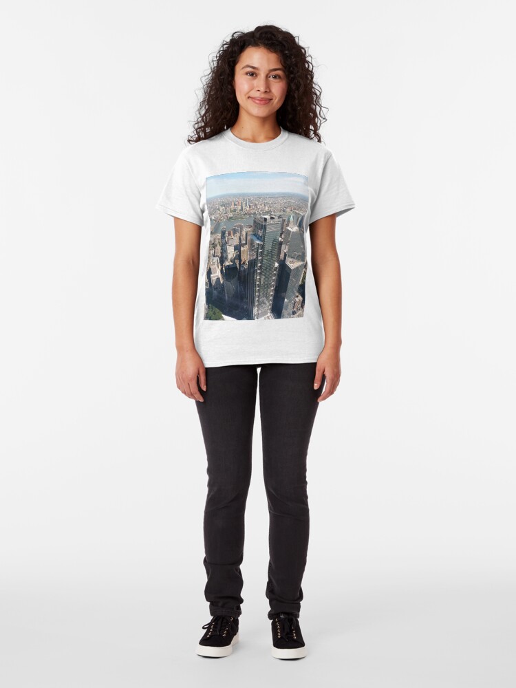 Alternate view of #Manhattan, #NewYorkCity, #downtown, #NewYork, skyscrapers, river, Hudson, bridges, streets Classic T-Shirt