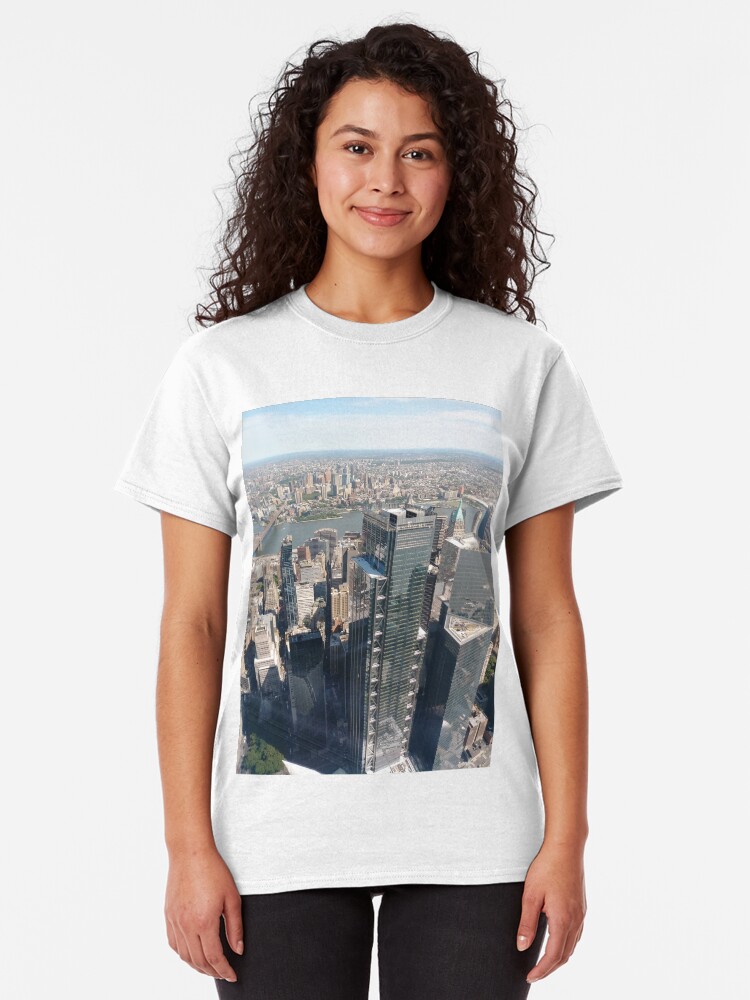 Alternate view of #Manhattan, #NewYorkCity, #downtown, #NewYork, skyscrapers, river, Hudson, bridges, streets Classic T-Shirt