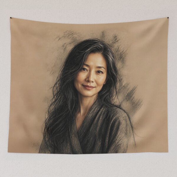 Item preview, Charcoal and Pastel Portrait of a Japanese Woman designed and sold by Lucia Amaris Art.