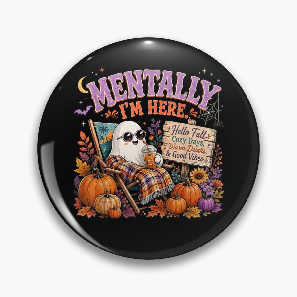 Item preview, Mentally Im Here Cozy Ghost Autumn Pumpkin Season Funny Fall Vibes designed and sold by GalenoHenley.