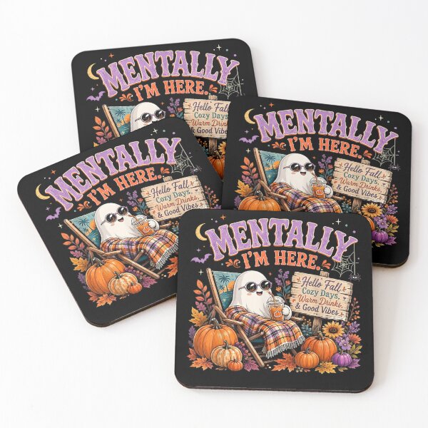Item preview, Mentally Im Here Cozy Ghost Autumn Pumpkin Season Funny Fall Vibes designed and sold by GalenoHenley.