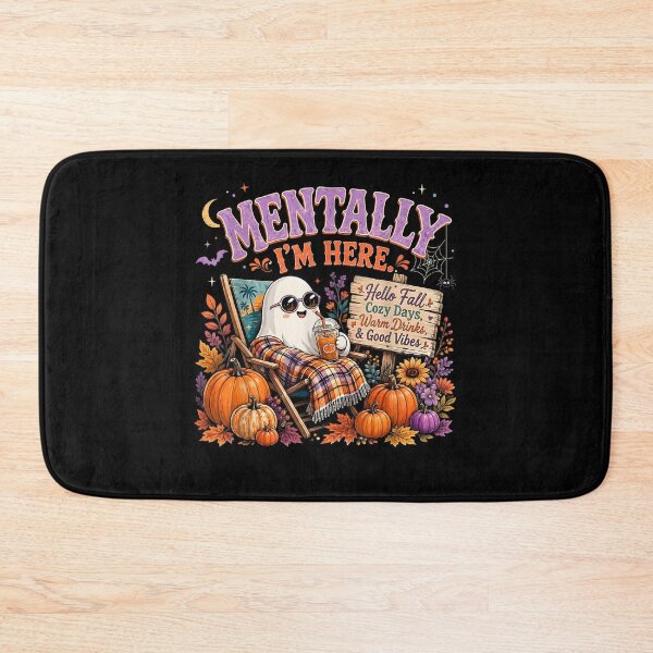 Item preview, Mentally Im Here Cozy Ghost Autumn Pumpkin Season Funny Fall Vibes designed and sold by GalenoHenley.