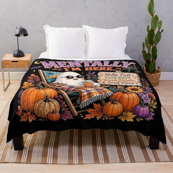 Item preview, Mentally Im Here Cozy Ghost Autumn Pumpkin Season Funny Fall Vibes designed and sold by GalenoHenley.