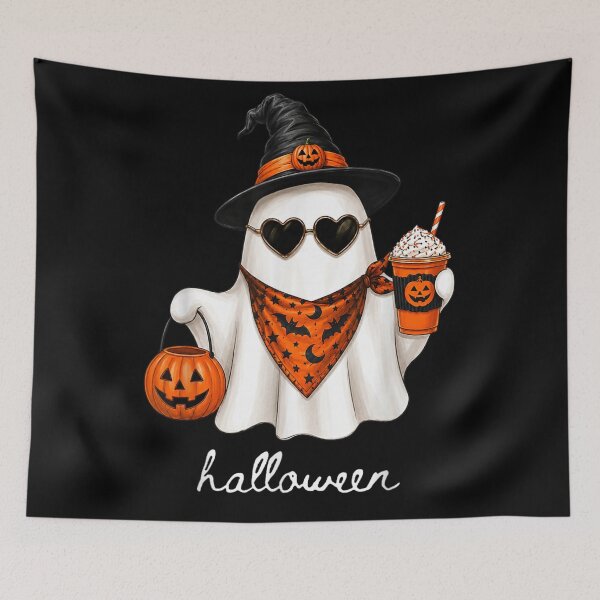 Item preview, Cute Ghost Witch Holding Pumpkin Spice Drink Happy Halloween Costume Design designed and sold by GalenoHenley.