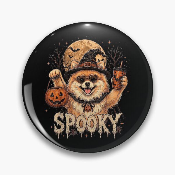 Item preview, Spooky Pomeranian Witch Holding Pumpkin Bucket Halloween Coffee Moon Magic designed and sold by GalenoHenley.