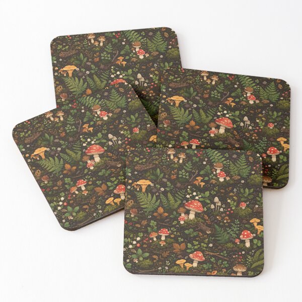 Item preview, Dark Cottagecore Forest Floor Seamless Pattern | Cute Cartoon Mushrooms & Ferns designed and sold by nouhaZN.